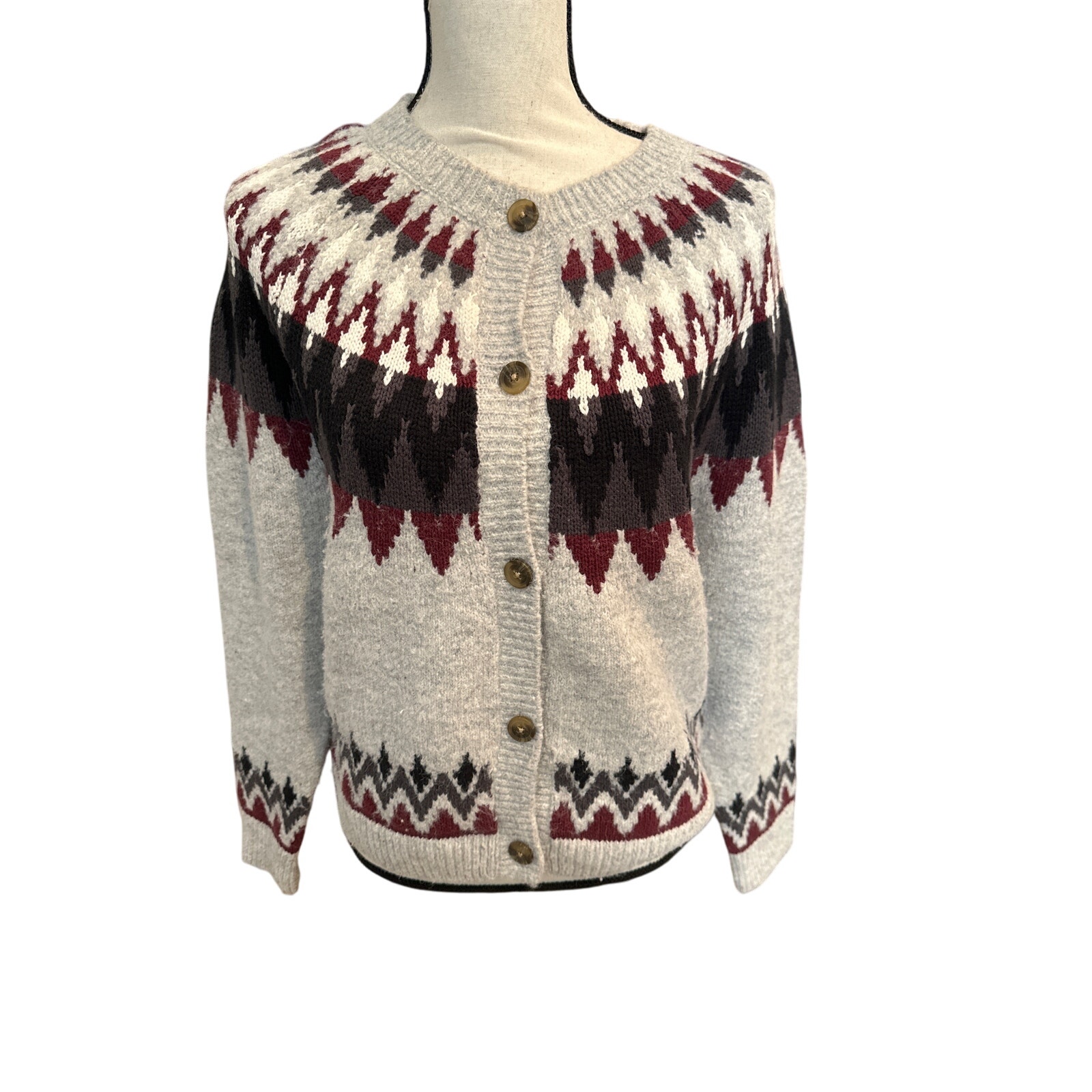 Womens Lucky Brand Fair Isle Cardigan Sweater Size Medium